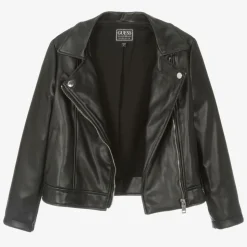 Girls Black Faux Leather Biker Jacket