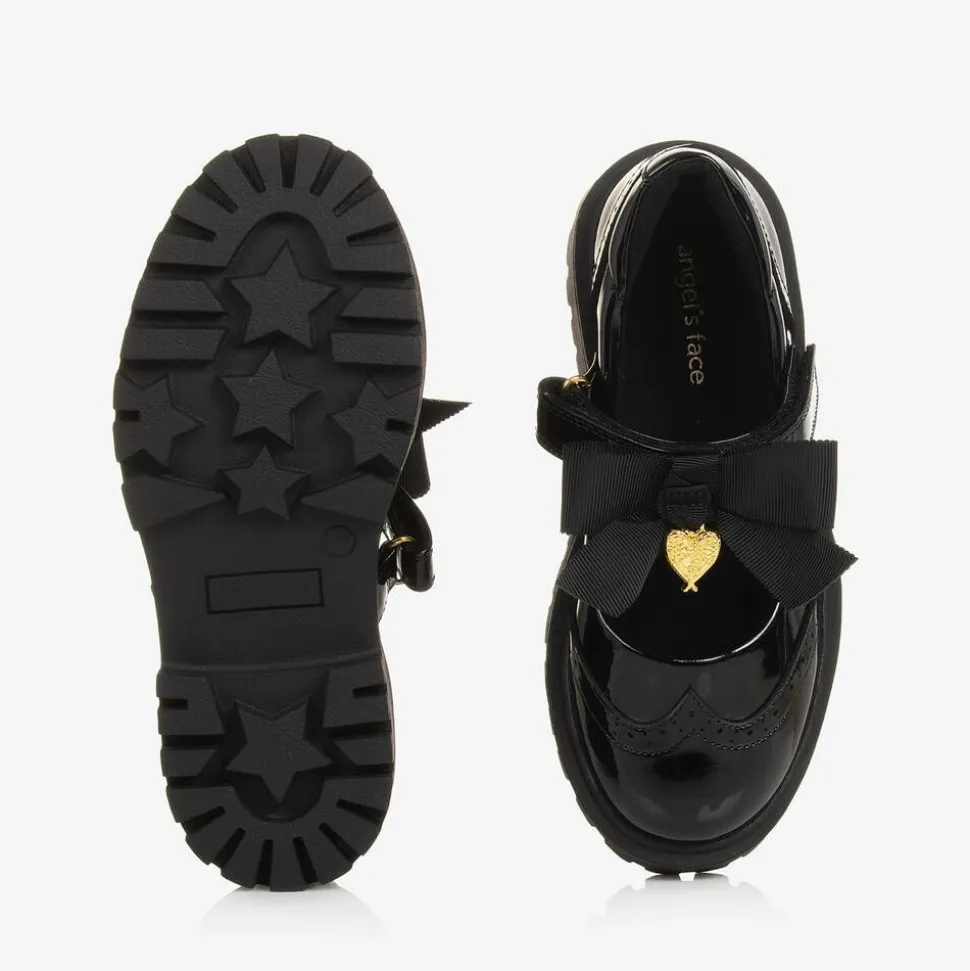 Girls Black Faux Patent Leather Shoes