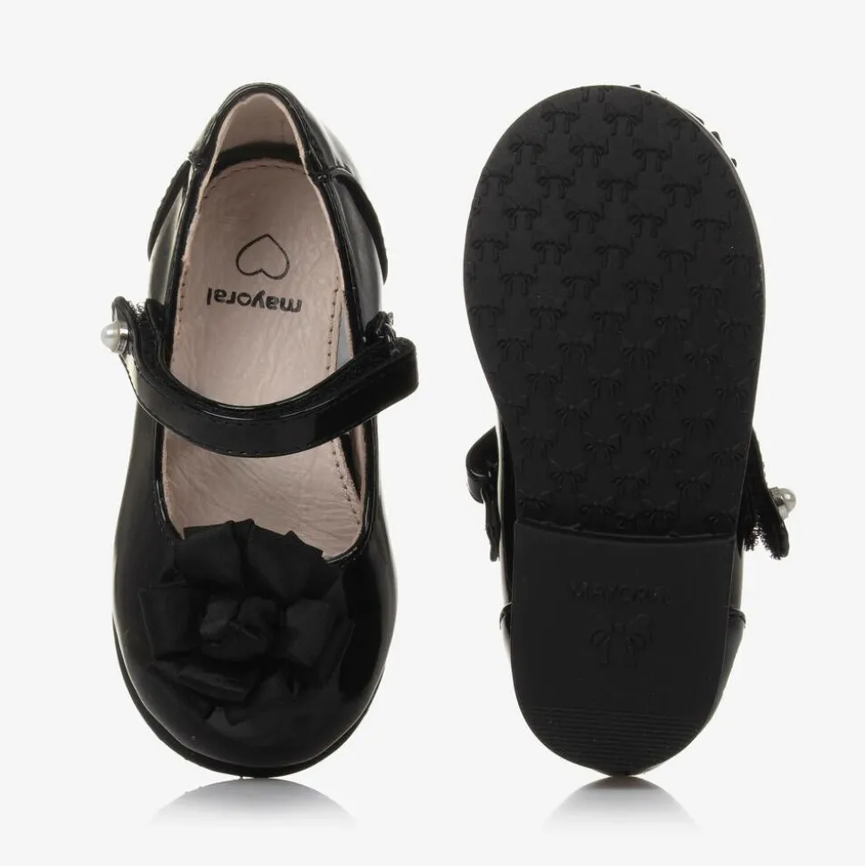 Girls Black Faux Patent Leather Shoes
