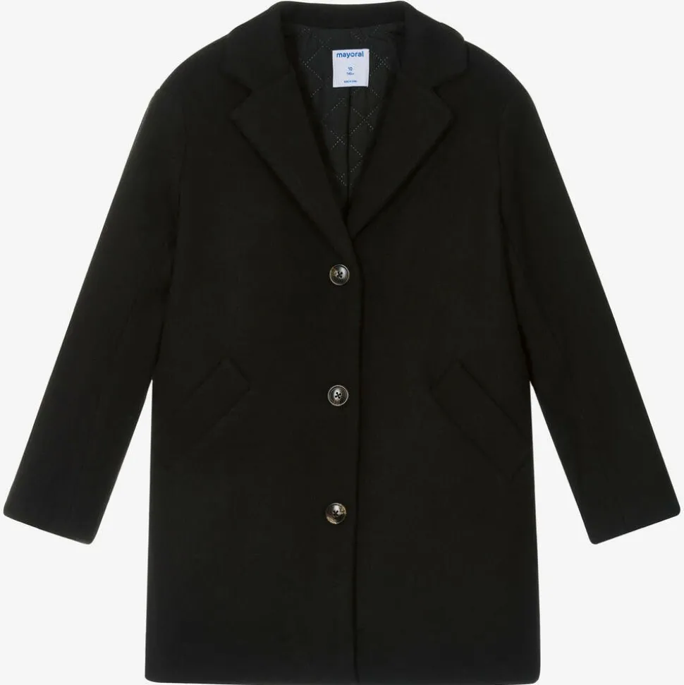 Girls Black Felted Coat