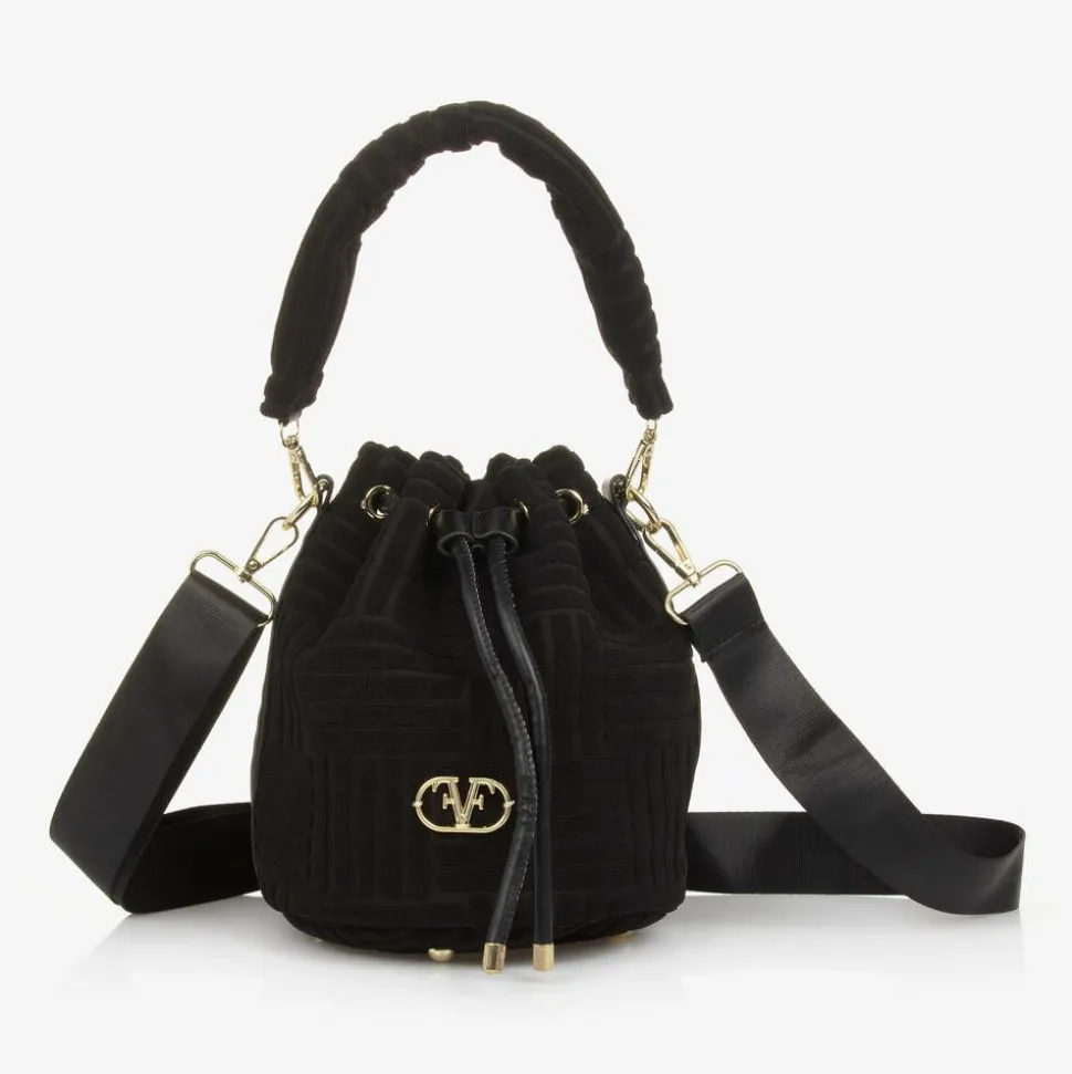 Girls Black Felted Fabric Bag (27cm)