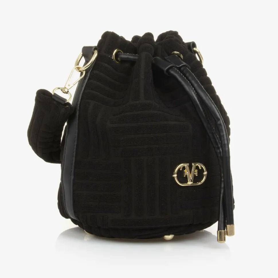 Girls Black Felted Fabric Bag (27cm)