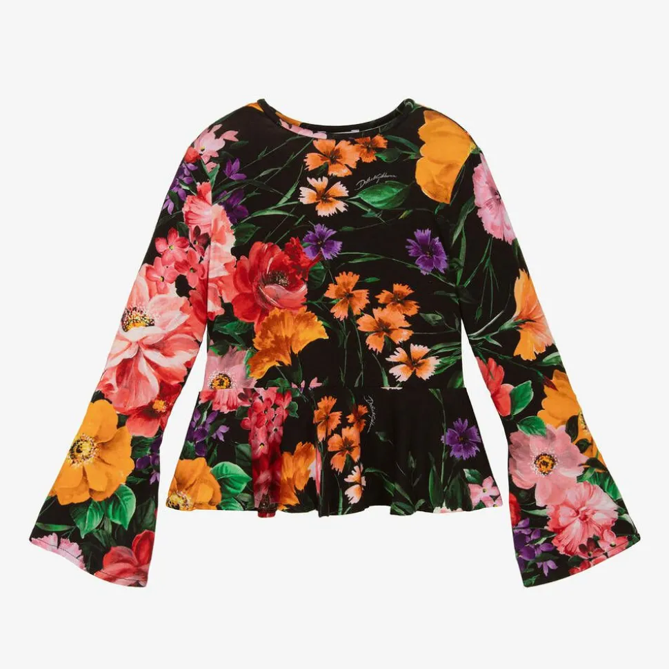Girls Black Floral Top