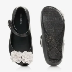Girls Black Flower Jelly Shoes