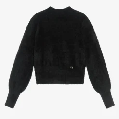 Girls Black Fluffy Knit Sweater