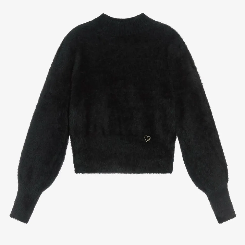 Girls Black Fluffy Knit Sweater