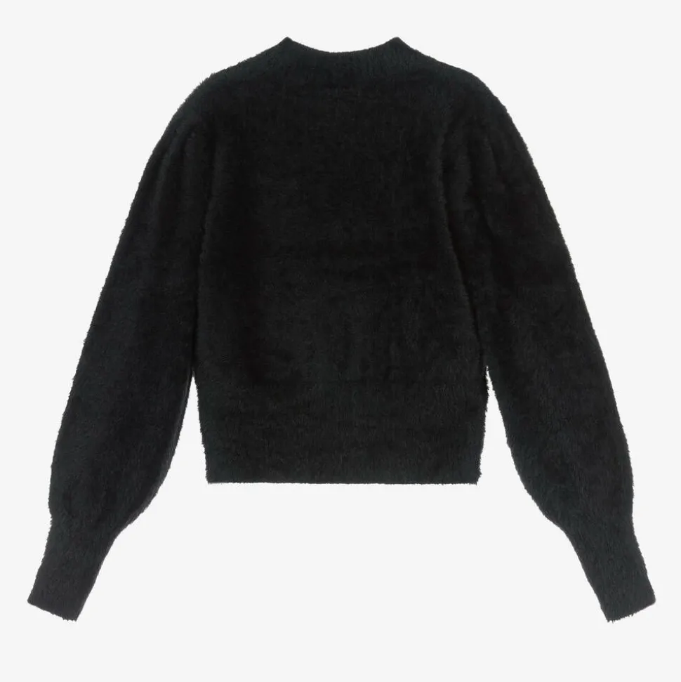 Girls Black Fluffy Knit Sweater
