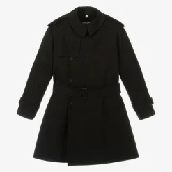 Girls Black Gabardine Trench Coat