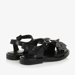 Girls Black Glitter Bow Jelly Sandals