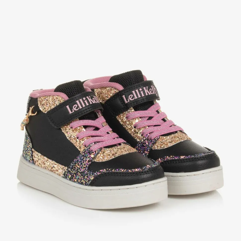 Girls Black Glitter Bracelet High-Top Trainers