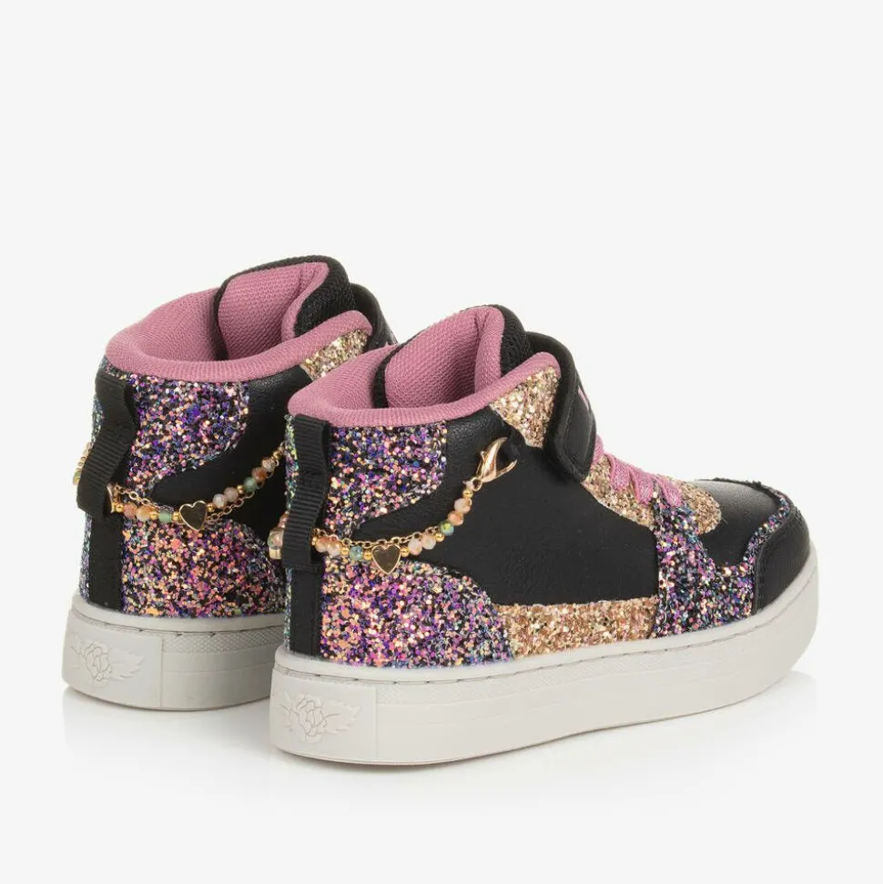 Girls Black Glitter Bracelet High-Top Trainers