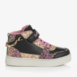 Girls Black Glitter Bracelet High-Top Trainers