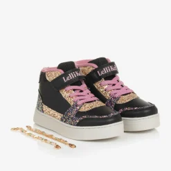 Girls Black Glitter Bracelet High-Top Trainers