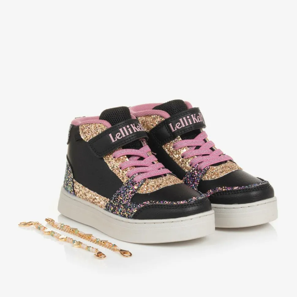 Girls Black Glitter Bracelet High-Top Trainers