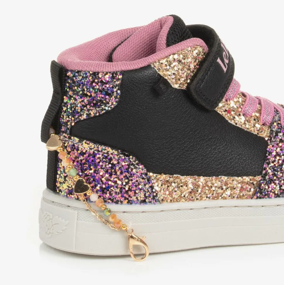 Girls Black Glitter Bracelet High-Top Trainers