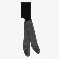 Girls Black Glitter Cotton Tights