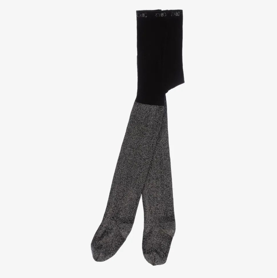 Girls Black Glitter Cotton Tights