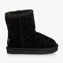 Girls Black Heart & Diamanté Suede Boots