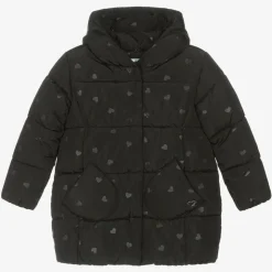Girls Black Heart Puffer Coat