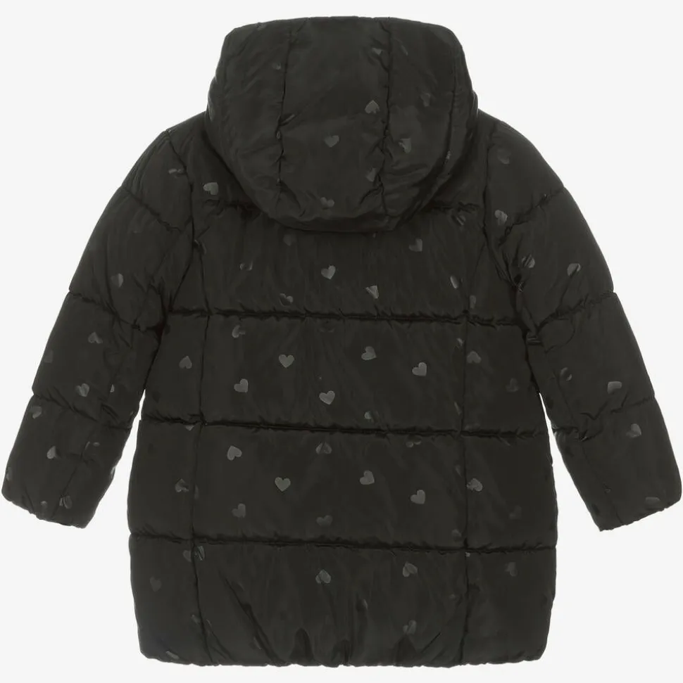 Girls Black Heart Puffer Coat