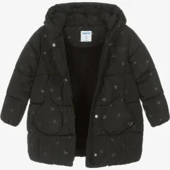 Girls Black Heart Puffer Coat