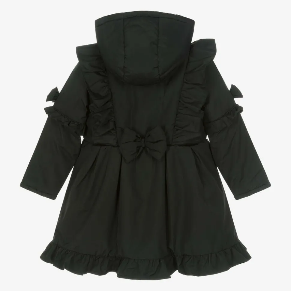 Girls Black Hooded Bow Coat