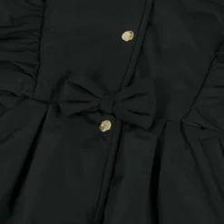 Girls Black Hooded Bow Coat