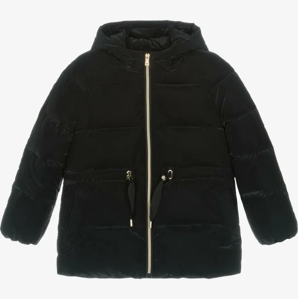 Girls Black Hooded Puffer Coat