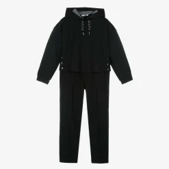 Girls Black Hooded Tracksuit