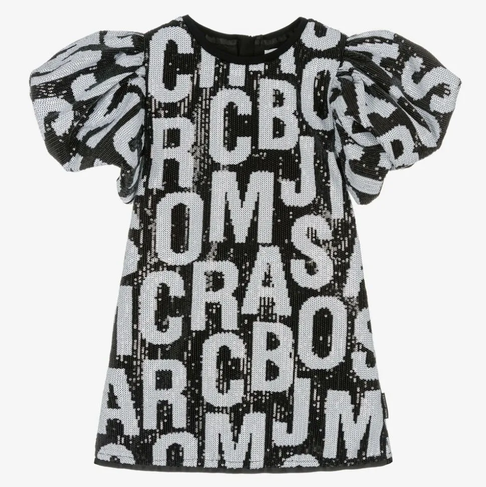 Girls Black Jumbled Logo Sequin Dress