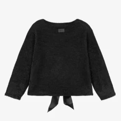Girls Black Knitted Bow Cardigan