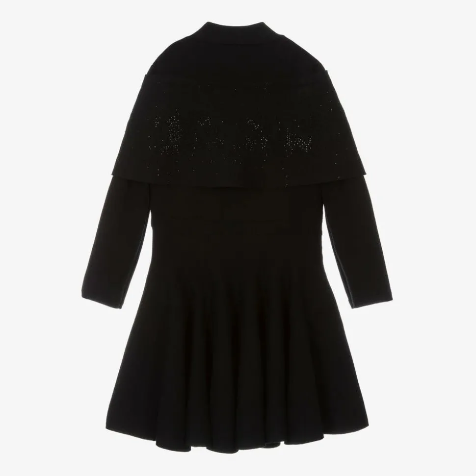 Girls Black Knitted Bow Dress
