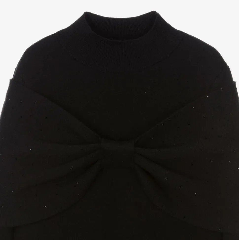 Girls Black Knitted Bow Dress