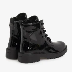 Girls Black Lace-Up Patent Boots