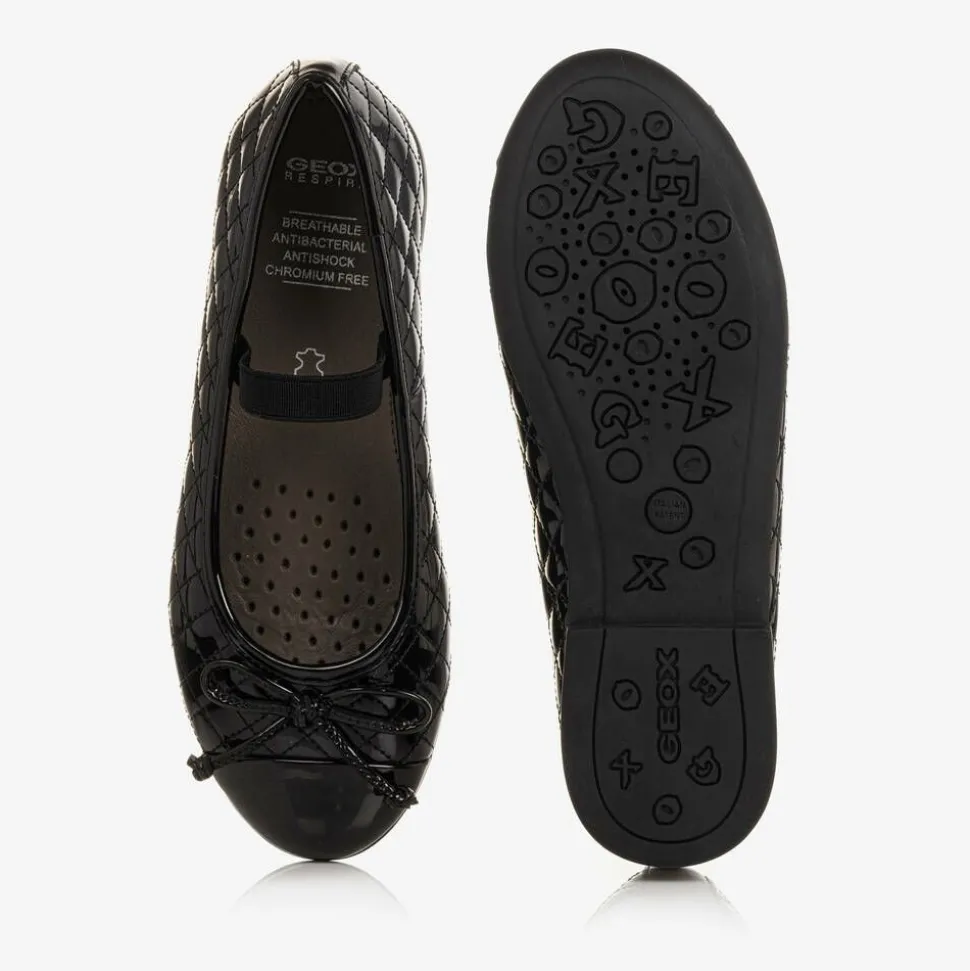 Girls Black Leather Ballet Pumps