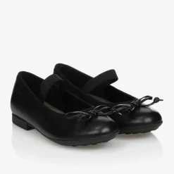 Girls Black Leather Ballet Pumps