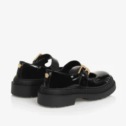 Girls Black Leather Greca Bar Shoes