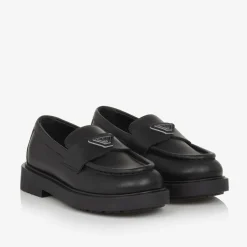 Girls Black Leather Loafers