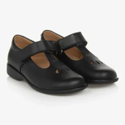 Girls Black Leather T-Bar Shoes