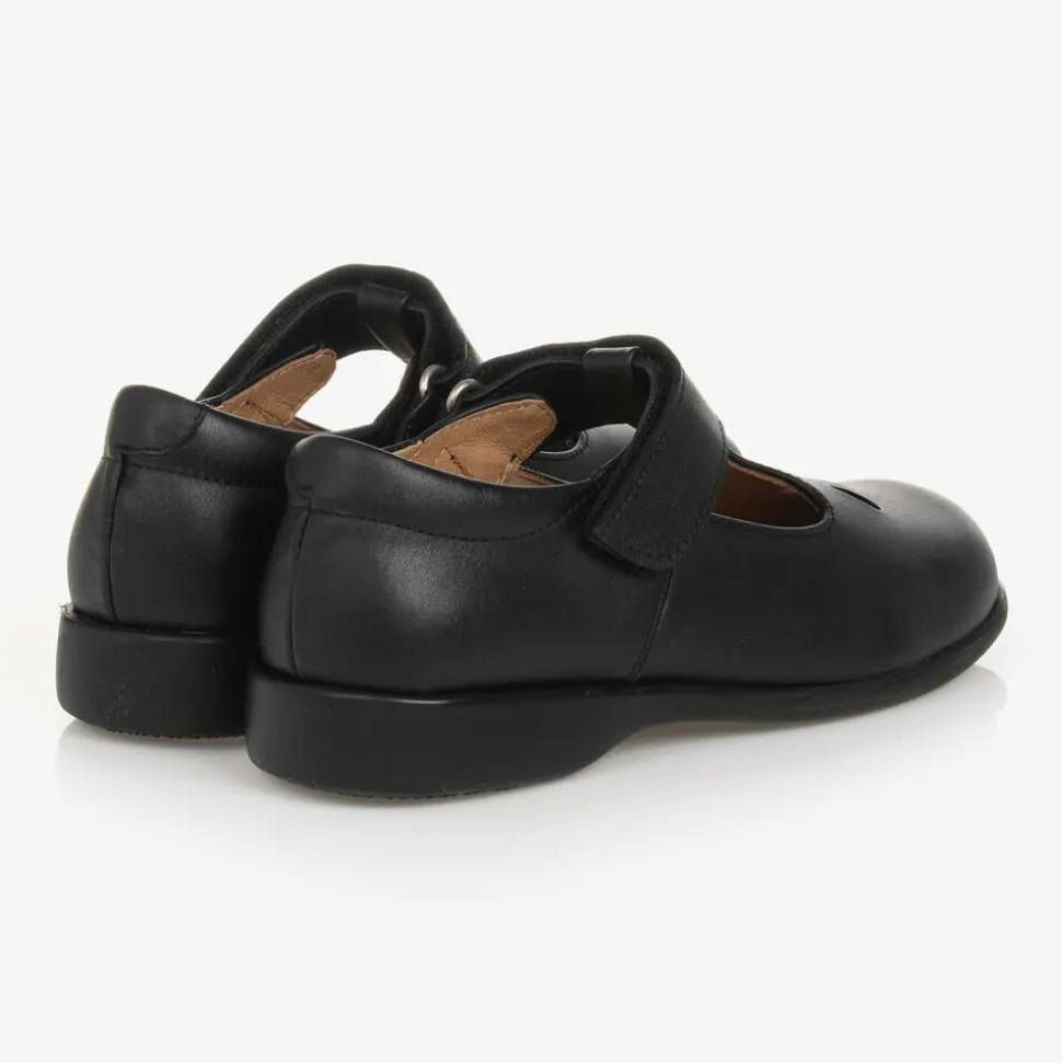 Girls Black Leather T-Bar Shoes