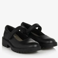 Girls Black Leather Velcro Shoes