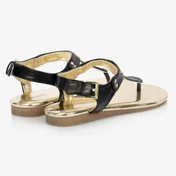 Girls Black Logo Sandals