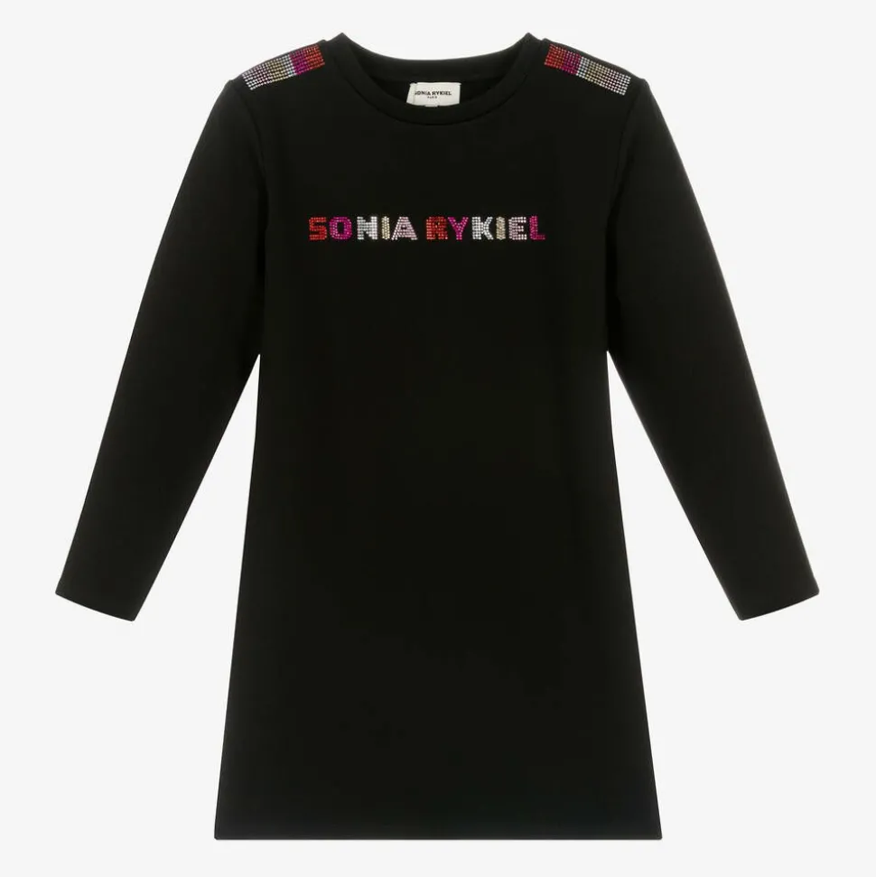 Girls Black Milano Jersey Diamanté Dress