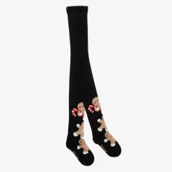 Girls Black Organic Cotton Gingerbread Tights