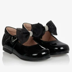 Girls Black Patent Bow Shoes