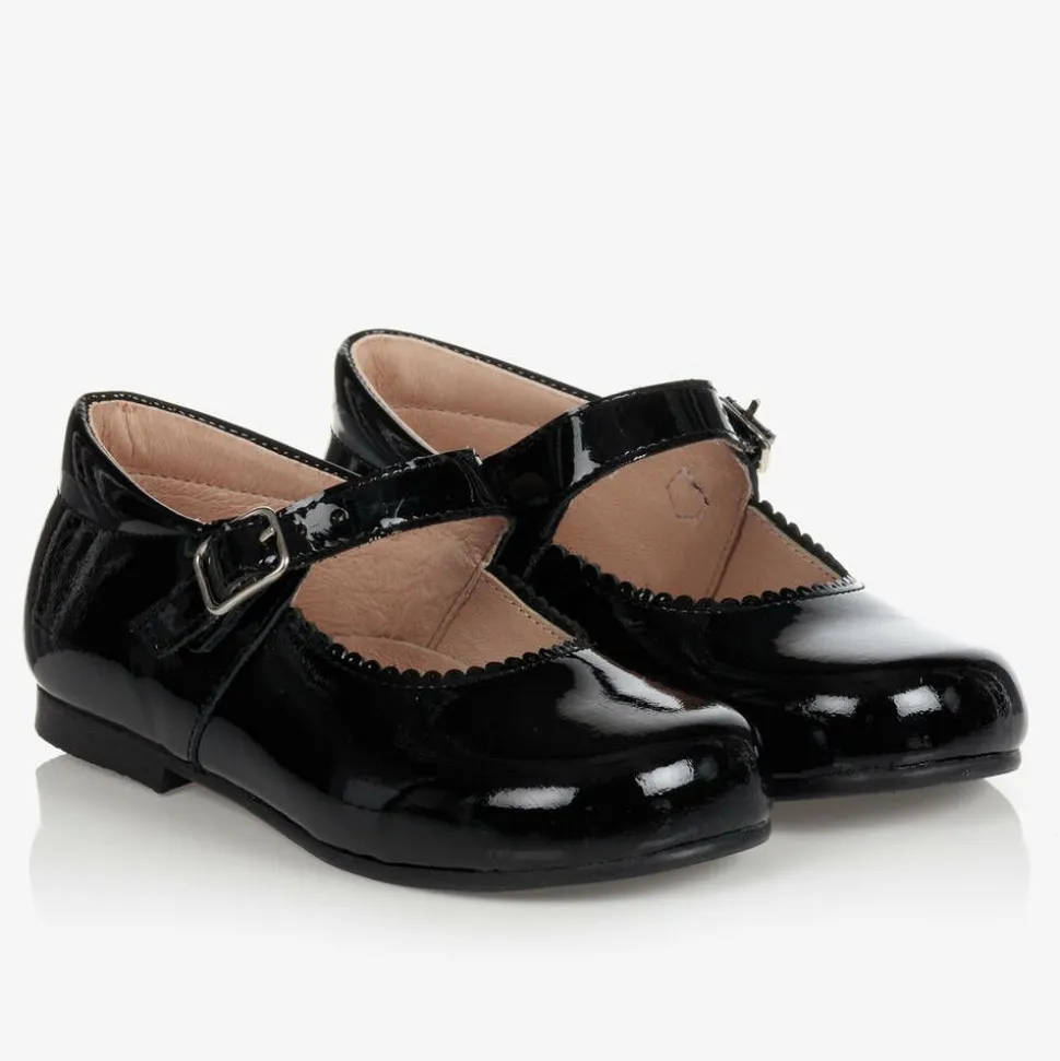 Girls Black Patent Bow Shoes