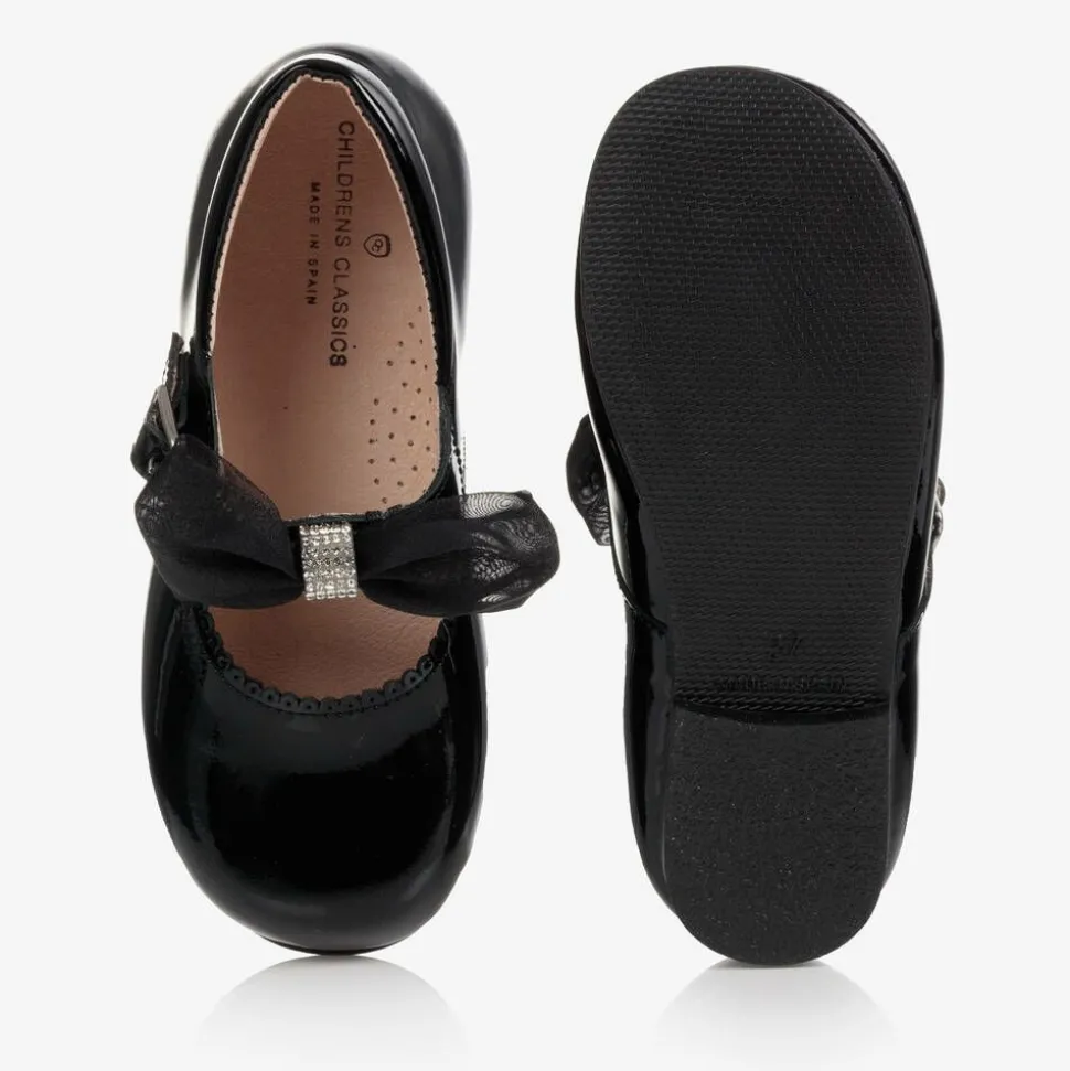 Girls Black Patent Bow Shoes