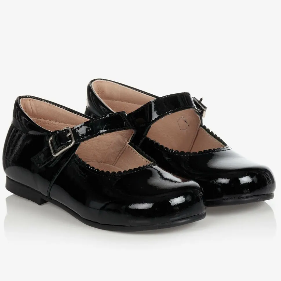 Girls Black Patent Bow Shoes
