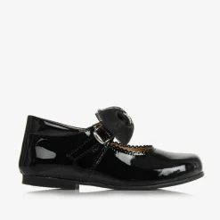 Girls Black Patent Bow Shoes