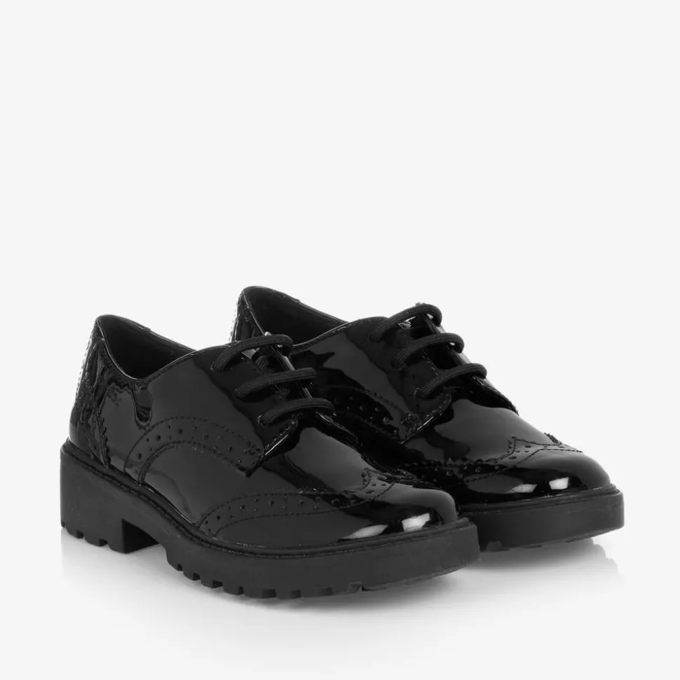 Girls Black Patent Faux Leather Brogues